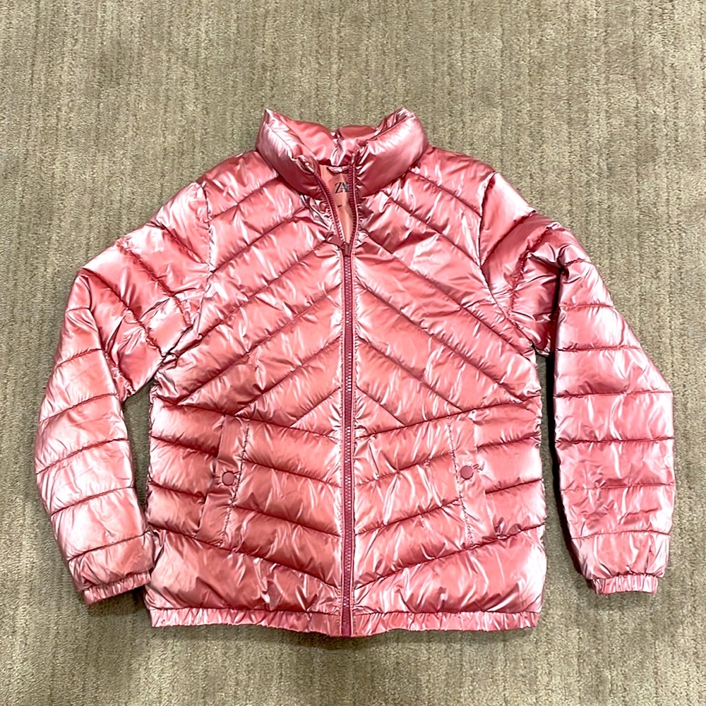 Zara Girls Pink Metallic Puffer Jacket